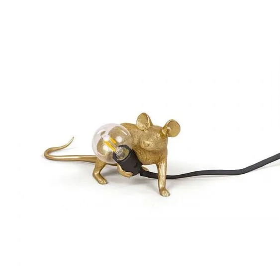 Seletti Mouse Lop Lying Down Bordlampe Guld