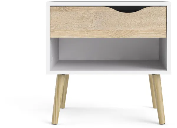 TVILUM Delta natbord - hvid/egestruktur, m. 1 skuffe